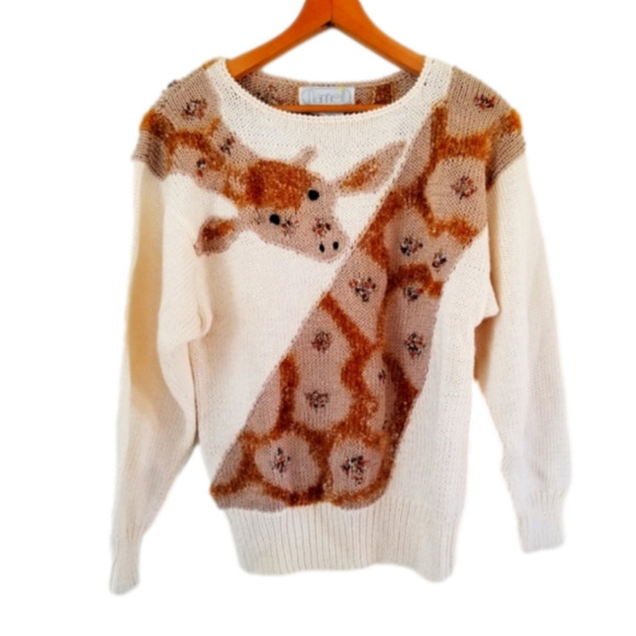 Vintage Cream and Brown Giraffe Sweater - Picture 1 of 7
